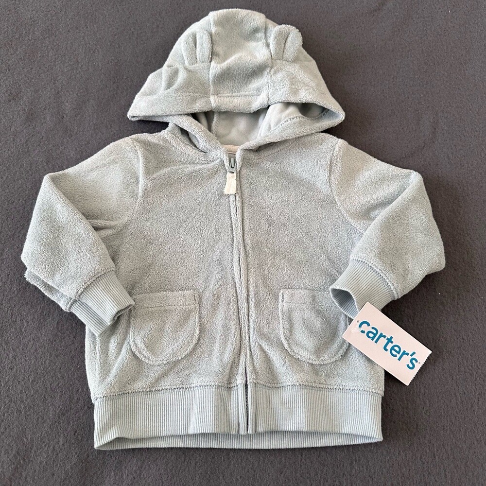 NWT Carters Pastel Green 3Piece Set Hooded Jacket Bear Face Bodysuit Pants Sz 9M - Picture 5 of 11